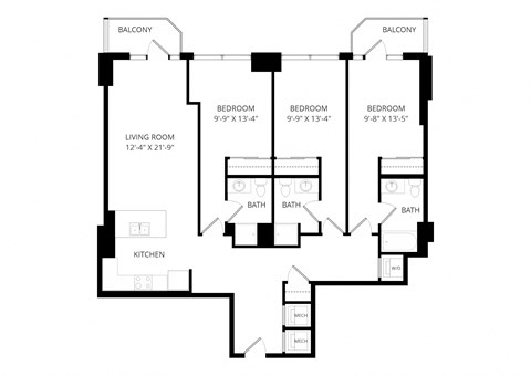 Floor plan for 3 beds, 3 baths, 1505 sqft